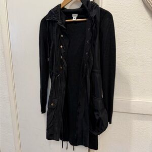 Hoss Intropia black merino wool layered mixed media coat jacket hooded XS